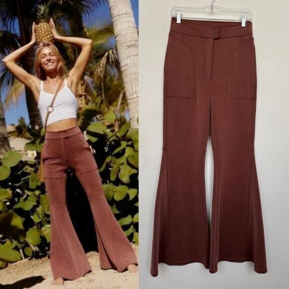Free People Movement Light Heart Flare Pants Nutmeg Brown Yoga Stretch Womens 10 - Picture 1 of 12